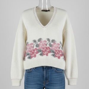 Vintage Liz Sport Floral Pink Cable Knit Sweater Cropped Boxy Cottage Sweater L